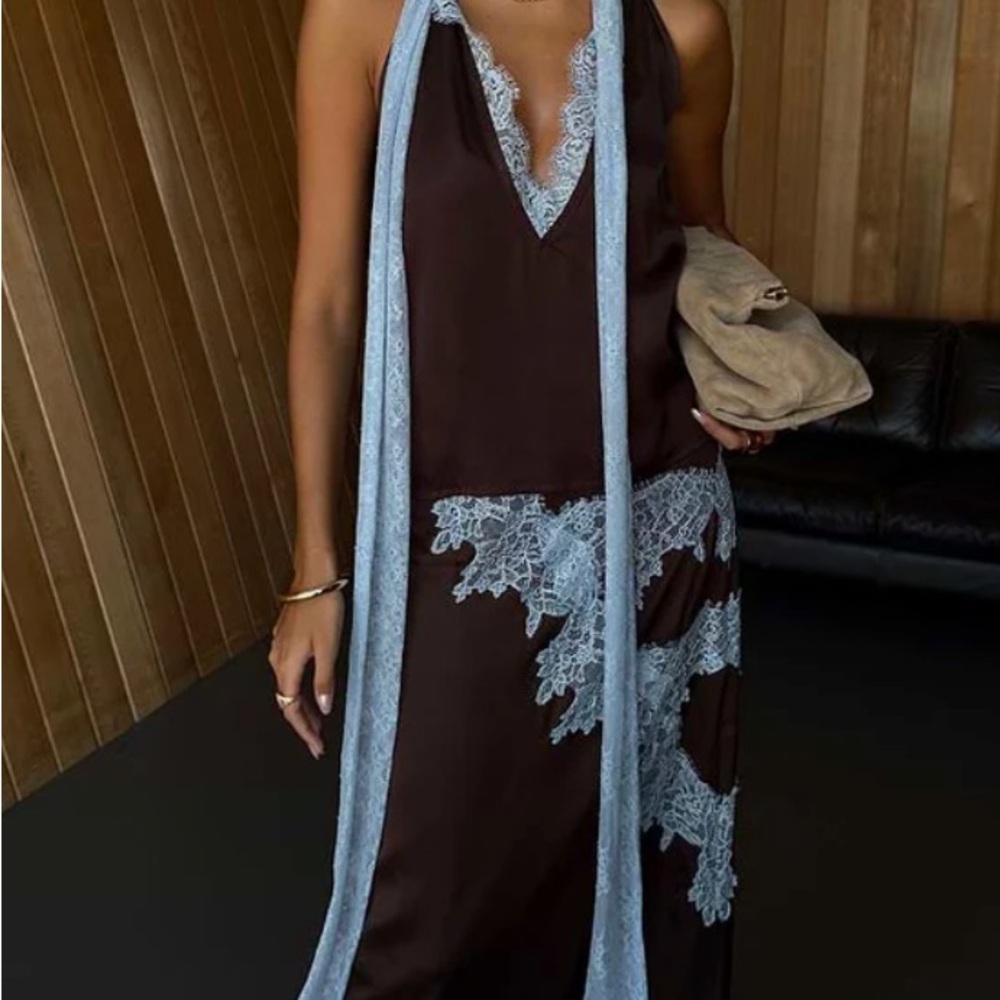 Never Fully Dressed Brown Two Piece with Blue Lace